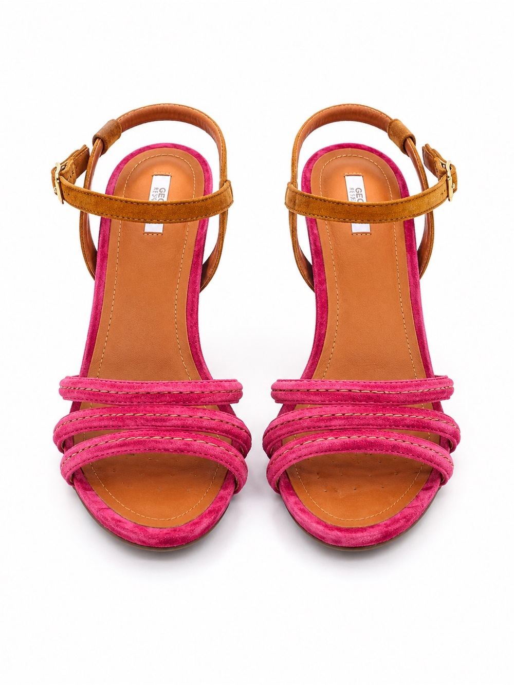 Geox D Divinity A Fuchsia & Tan Suede Block Heel Sandals EU 38